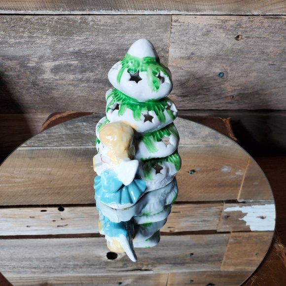 Ceramic Glazed Christmas Tree & Angel Tealight Holder  - Handpainted - Picture 4 of 5